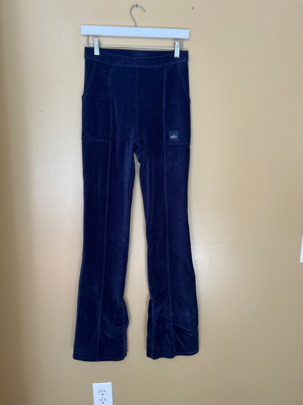 ALO Yoga Navy Velour Flare Pants